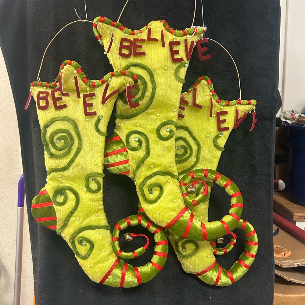 Patience Brewster Department 56 Whimsical Green and Red Christmas Stockings - Picture 2 of 3
